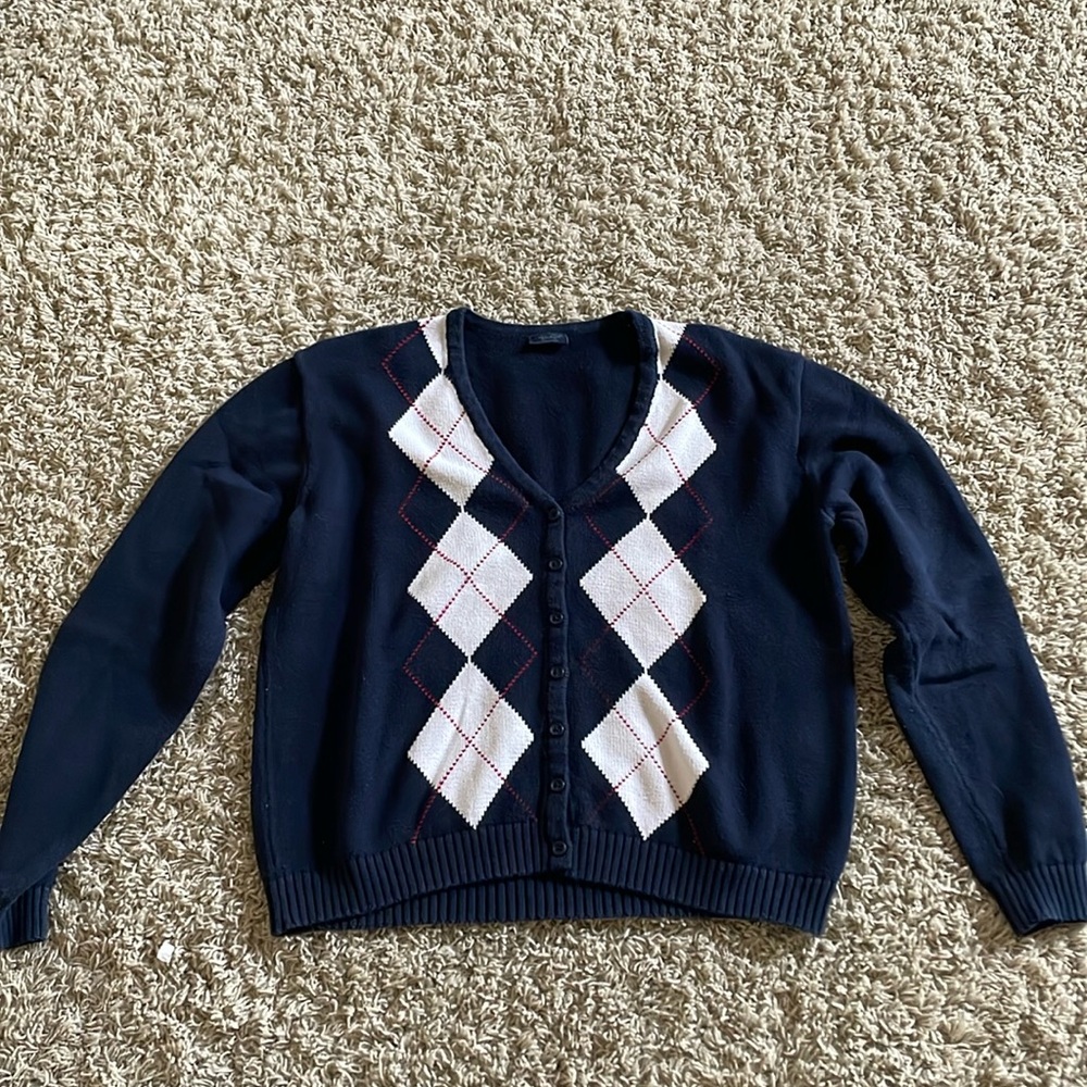 Brandy Melville Dark Blue Argyle Sweater Cardigan